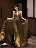 Modest A line Halter Slit Long Prom Gown Summer Wedding Guest Dress Bridal Guest Dresses Wedding Outfits For Guest HZ1121