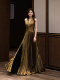Modest A line Halter Slit Long Prom Gown Summer Wedding Guest Dress Bridal Guest Dresses Wedding Outfits For Guest HZ1121