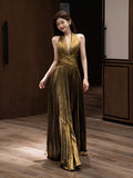 Modest A line Halter Slit Long Prom Gown Summer Wedding Guest Dress Bridal Guest Dresses Wedding Outfits For Guest HZ1121