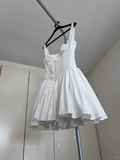 Cute A line Square White Short Lace Homecoming Dress Summer Middle School Formal Hoco Dresses Cocktail Dress Birthday Outfits HZ1121