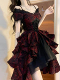 Vintage High Low Off The Shoulder Short Sleeves Gothic Black Red 16th Burgundy Birthday Dress Lolita Dress Birthday Outfits HZ1121