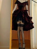 Vintage High Low Off The Shoulder Short Sleeves Gothic Black Red 16th Burgundy Birthday Dress Lolita Dress Birthday Outfits HZ1121