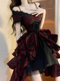Vintage High Low Off The Shoulder Short Sleeves Gothic Black Red 16th Burgundy Birthday Dress Lolita Dress Birthday Outfits HZ1121
