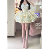 Cute Ball Gown Sweetheart Light Yellow Satin Short Summer 16th Burgundy Birthday Dress Lolita Dress Birthday Outfits HZ1121