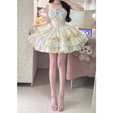 Cute Ball Gown Sweetheart Light Yellow Satin Short Summer 16th Burgundy Birthday Dress Lolita Dress Birthday Outfits HZ1121