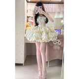 Cute Ball Gown Sweetheart Light Yellow Satin Short Summer 16th Burgundy Birthday Dress Lolita Dress Birthday Outfits HZ1121