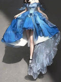 Vintage Ball Gown Off The Shoulder Short Sleeves 16th Blue Birthday Dress Lolita Summer Dress Birthday Outfits HZ1121