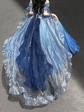 Vintage Ball Gown Off The Shoulder Short Sleeves 16th Blue Birthday Dress Lolita Summer Dress Birthday Outfits HZ1121