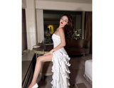 Elegant Sheath Strapless White Chiffon Long Prom Dresses Party Dress Summer 20th Birthday Outfits 18th Birthday Dresses HZ1121