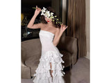 Elegant Sheath Strapless White Chiffon Long Prom Dresses Party Dress Summer 20th Birthday Outfits 18th Birthday Dresses HZ1121
