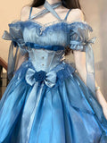 Vintage High Low Off The Shoulder Short Sleeves 16th Blue Birthday Dress Lolita Summer Dress Birthday Outfits HZ1121