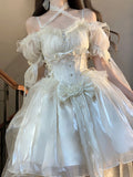 Vintage High Low Off The Shoulder Short Sleeves 18th White Birthday Dress Lolita Summer Dress Birthday Outfits HZ1121