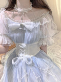 Vintage Ball Gown Off The Shoulder Blue Short Summer Holiday Dresses 16th Birthday Dress Lolita Dress White Birthday Outfits HZ1121