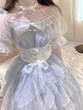 Vintage Ball Gown Off The Shoulder Blue Short Summer Holiday Dresses 16th Birthday Dress Lolita Dress White Birthday Outfits HZ1121