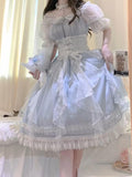 Vintage Ball Gown Off The Shoulder Blue Short Summer Holiday Dresses 16th Birthday Dress Lolita Dress White Birthday Outfits HZ1121