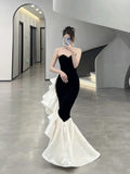 Elegant Mermaid Sweetheart Satin Black Long Prom Dresses Party Dress Summer 20th Birthday Outfits 18th Birthday Dresses HZ1121