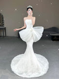 Simple Wedding Dress Mermaid Strapless White Tulle Lace Summer Beach Long Wedding Dresses Bridal Gowns HZ1121