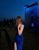 Elegant Mermaid Spaghetti Straps Royal Blue Slit Long Prom Dresses Party Dress Summer 20th Birthday Outfits 18th Birthday Dresses HZ1121