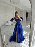 Classy A line Sweetheart Royal Blue Slit Sequin Long Formal Prom Gown Summer Wedding Guest Dress Bridal Guest Dresses Wedding Outfits For Guest HZ1121