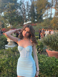 Cute Sheath Spaghetti Straps Short Tulle Light Sky Blue Formal 8th Grade Homecoming Dress Summer Middle School Hoco Dresses Birthday Outfits HZ1121