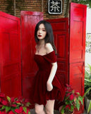 Cute A line Off The Shoulder Short Satin Burgundy Formal 8th Grade Homecoming Dress Summer Middle School Hoco Dresses Birthday Outfits HZ1121