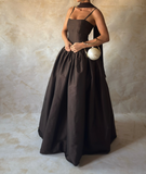Classy Ball Gown Strapless Sleeveless Black Formal Long Prom Gown Summer Wedding Guest Dress Bridal Guest Dresses Wedding Outfits For Guest HZ1121