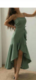 Classy High Low Spaghetti Straps Green Formal Prom Gown Summer Wedding Guest Dress Bridal Guest Dresses Wedding Outfits For Guest HZ1121