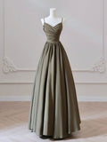 Classy A Line Spaghetti Straps Sleeveless Satin Formal Long Prom Gown Summer Wedding Guest Dress Bridal Guest Dresses Wedding Outfits For Guest HZ1121