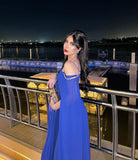 Classy A Line One Shoulder Royal Blue Sleeveless Chiffon Formal Long Prom Gown Summer Wedding Guest Dress Bridal Guest Dresses Wedding Outfits For Guest HZ1121