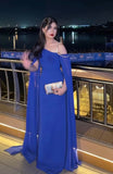 Classy A Line One Shoulder Royal Blue Sleeveless Chiffon Formal Long Prom Gown Summer Wedding Guest Dress Bridal Guest Dresses Wedding Outfits For Guest HZ1121