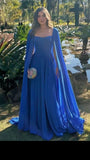 Classy A Line Sweetheart Royal Blue Long Sleeves Chiffon Formal Long Prom Gown Summer Wedding Guest Dress Bridal Guest Dresses Wedding Outfits For Guest HZ1121