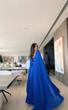 Classy A Line Sweetheart Royal Blue Long Sleeves Chiffon Formal Long Prom Gown Summer Wedding Guest Dress Bridal Guest Dresses Wedding Outfits For Guest HZ1121