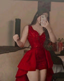 Cute Sheath V Neck Short Red Sequin Formal 8th Grade Homecoming Dress Summer Middle School Hoco Dresses Birthday Outfits HZ1121