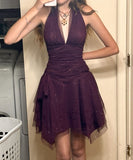 Cute A line V Neck Tulle Short Grape Formal 8th Grade Homecoming Dress Summer Middle School Hoco Dresses Birthday Outfits HZ1121
