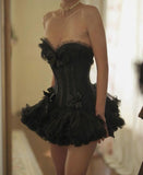 Vintage Ball Gown Sweetheart Little Black Dress Tulle Formal 8th Grade Homecoming Dresses Summer Middle School Hoco Dress Birthday Outfits HZ1121