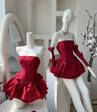 Vintage Ball Gown Strapless Burgundy Satin Short Mini Formal 8th Grade Homecoming Dresses Summer Middle School Hoco Dress Birthday Outfits HZ1121
