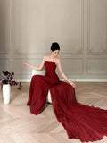 Modest Mermaid Burgundy Strapless Long Prom Gown Summer Wedding Guest Dress Bridal Guest Dresses Wedding Outfits For Guest HZ1121
