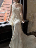 Vintage Wedding Dress A Line Spaghetti Straps Ivory Summer Beach Long Wedding Dresses Bridal Gowns HZ1121