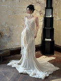 Vintage Wedding Dress A Line Spaghetti Straps Ivory Summer Beach Long Wedding Dresses Bridal Gowns HZ1121
