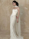 Pretty Wedding Dress Mermaid Strapless White Long Satin Wedding Dresses Bridal Gowns Brides Gown HZ1121