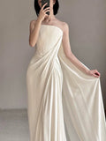 Pretty Wedding Dress Sheath Strapless White Long Satin Wedding Dresses Bridal Gowns Brides Gown HZ1121