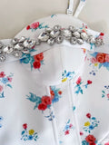 Pretty A line Spaghetti Straps White Floral Summer 16th Birthday Dresses For Teens Hoco Dress Mini 18th Birthday Outfit Cocktail Dresses For Women HZ1121