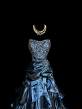 Vintage Mermaid Sweetheart Navy Blue Taffeta Long Prom Dresses Party Dress Birthday Outfits Graduation Dresses HZ1121