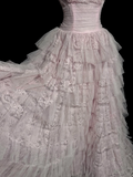 Pretty Ball Gown Strapless Tulle Light Pink Long Quinceanera Dress Formal Gowns Vestido De 15 Anos Sweet 16 Dress HZ1121