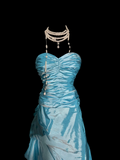 Pretty Ball Gown Sweetheart Blue Taffeta Long Quinceanera Dress Formal Gowns Vestido De 15 Anos Sweet 16 Dress HZ1121