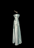Vintage A line Strapless Sleeveless Light Sky Blue Satin Petite Mother Of Bride Dress Party Gown Floor Length For Summer Women Wedding HZ1121