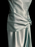 Vintage A line Strapless Sleeveless Light Sky Blue Satin Petite Mother Of Bride Dress Party Gown Floor Length For Summer Women Wedding HZ1121