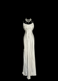 Vintage Mermaid Spaghetti Straps White Satin Long Prom Dresses Party Dress Birthday Outfits Graduation Dresses HZ1121