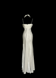 Vintage Mermaid Spaghetti Straps White Satin Long Prom Dresses Party Dress Birthday Outfits Graduation Dresses HZ1121