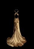 Vintage Mermaid V Neck Gold 1950s Retro Classy Satin Long Prom Dresses Party Dress 21st Birthday Outfits Graduation Dresses HZ1121